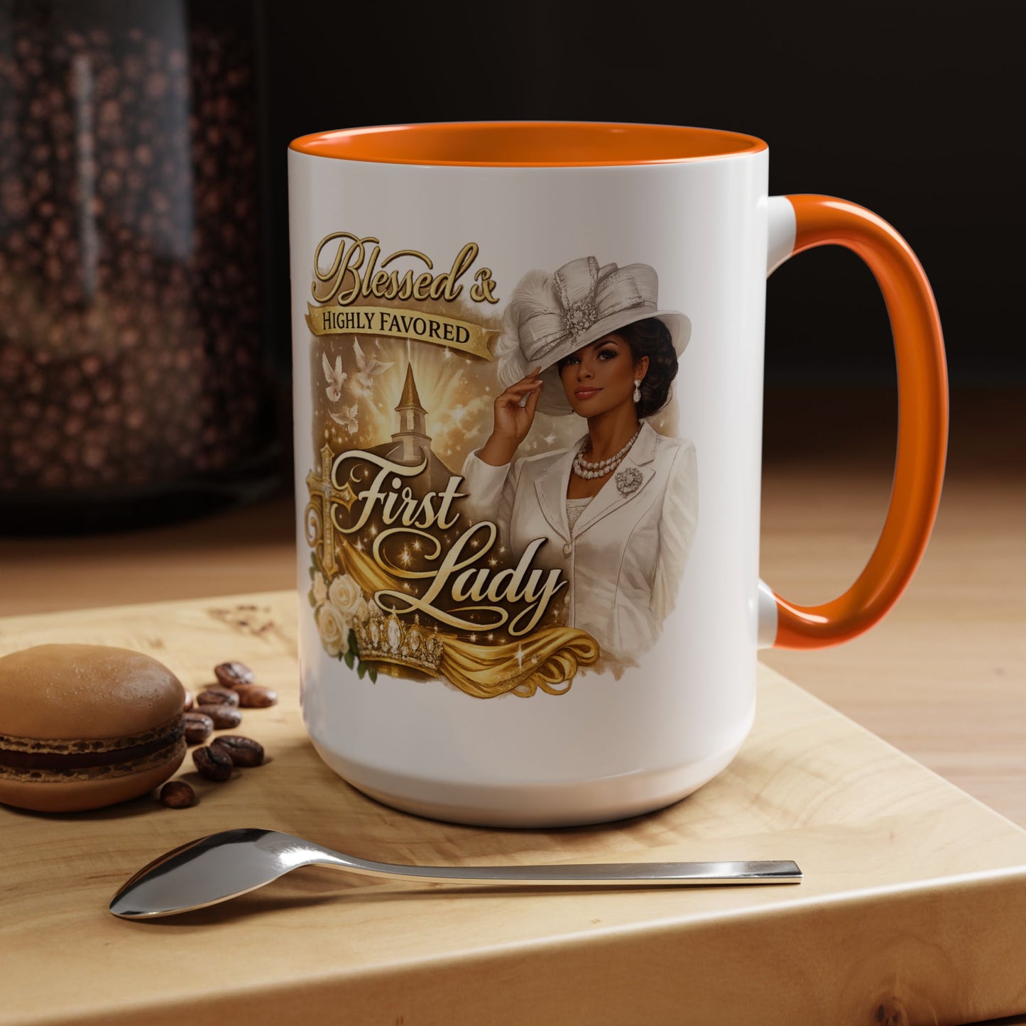 First Lady Inspirational Coffee Mug — "Blessed & Highly Favored" Accent Ceramic Mug