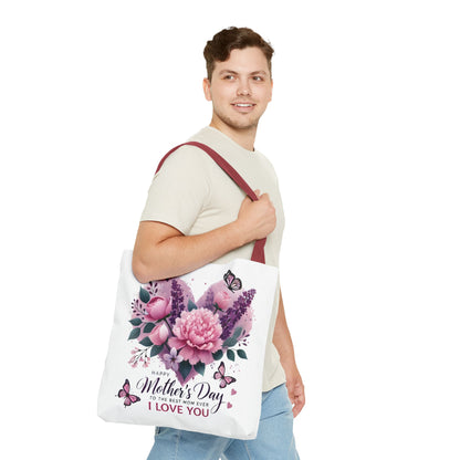 Mother's Day Floral Tote Bag - "Happy Mother's Day I Love You" Heart Bouquet