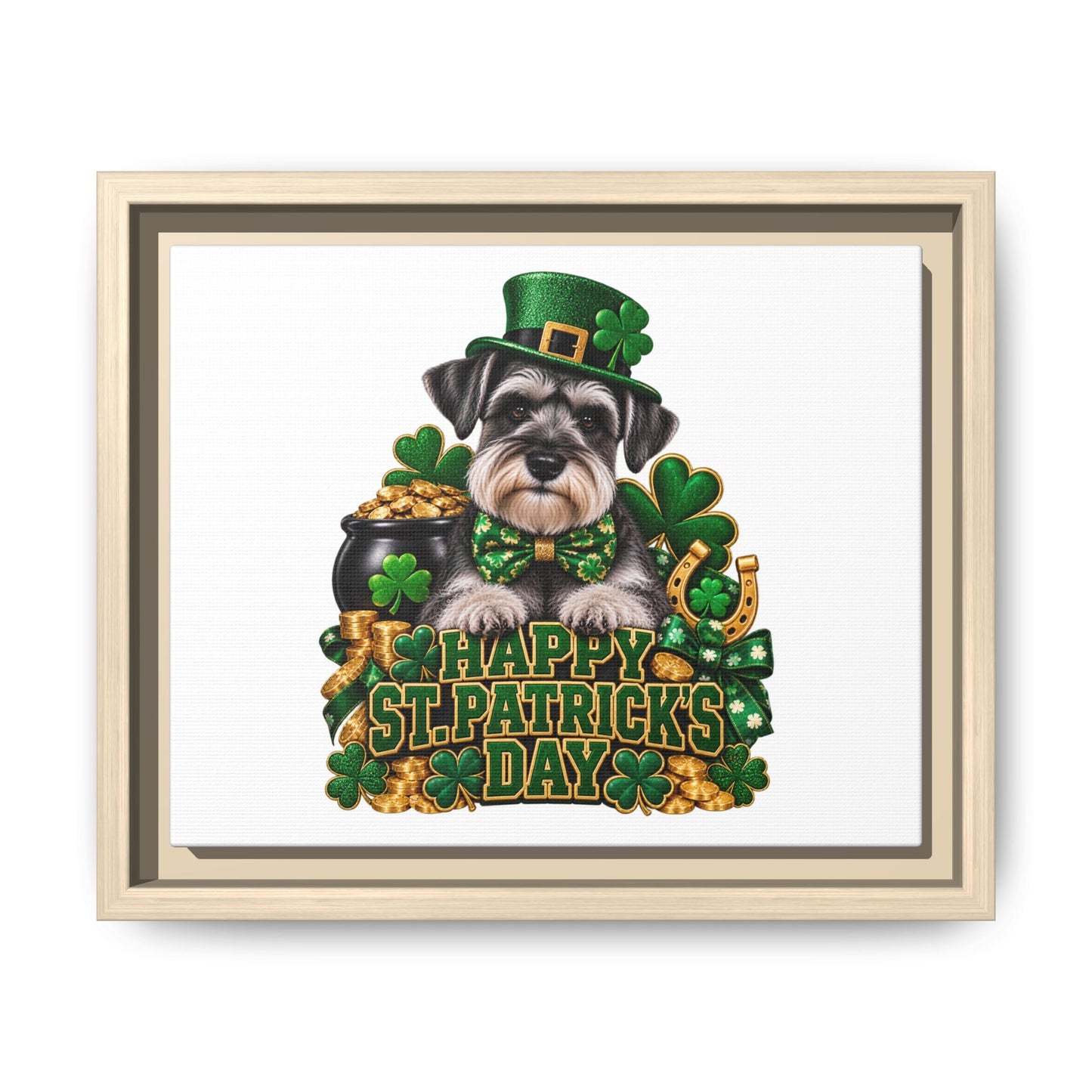 Happy St. Patrick’s Day Schnauzer Framed Canvas