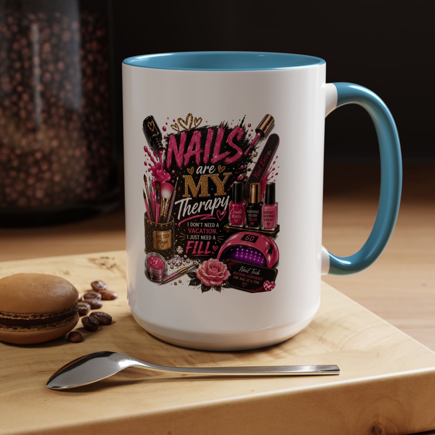Coffee Mug — "Nails Are My Therapy" Pink Nail Tech Gift