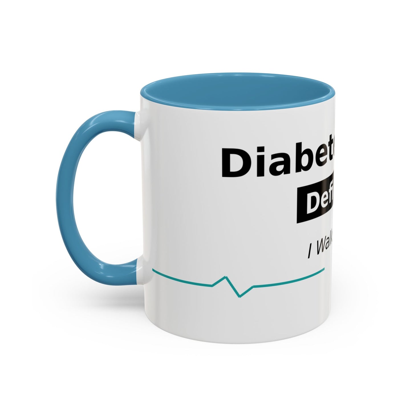 Diabetes Won't Define Me Accent Coffee Mug — "I Walk by Faith" Inspirational Tea Cup