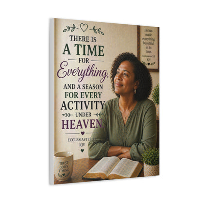 Religious Wall Art Stretched Canvas – "There Is A Time For Everything" Ecclesiastes Inspirational Bible Verse Decor