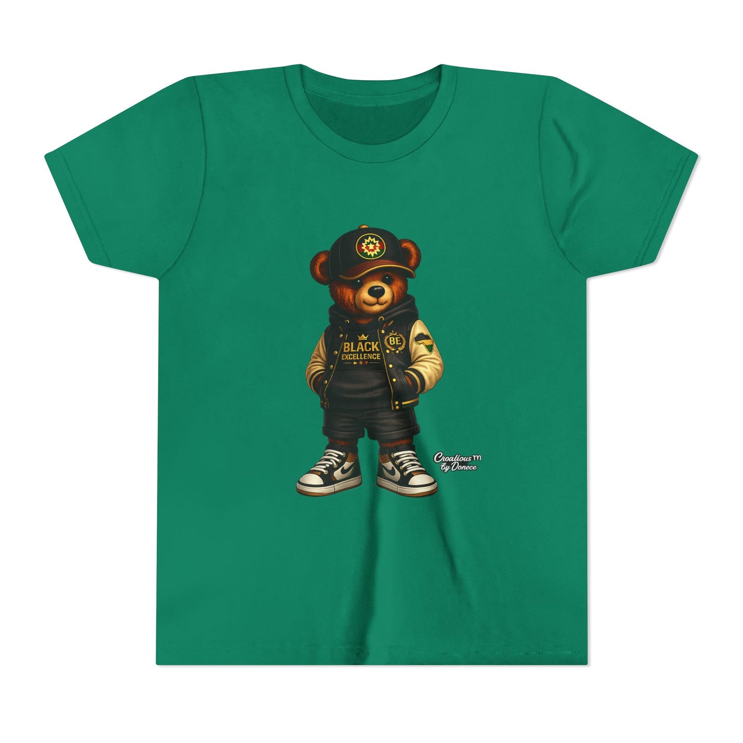 Youth Tee — Streetwear Teddy Bear Graphic (Black Varsity)