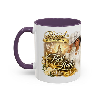 First Lady Inspirational Coffee Mug — "Blessed & Highly Favored" Accent Ceramic Mug