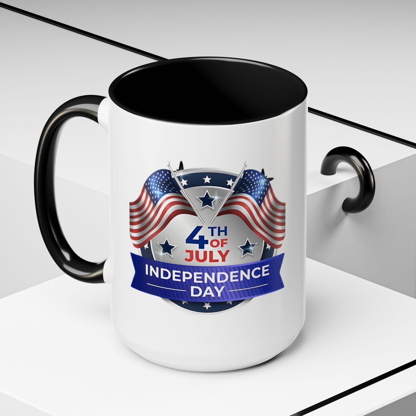 4th of July Independence Day Coffee Mug - Patriotic American Flag Accent