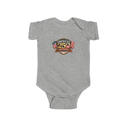 Infant Bodysuit - "America's 25th Anniversary" Patriotic Baby Onesie (USA Flag Emblem)