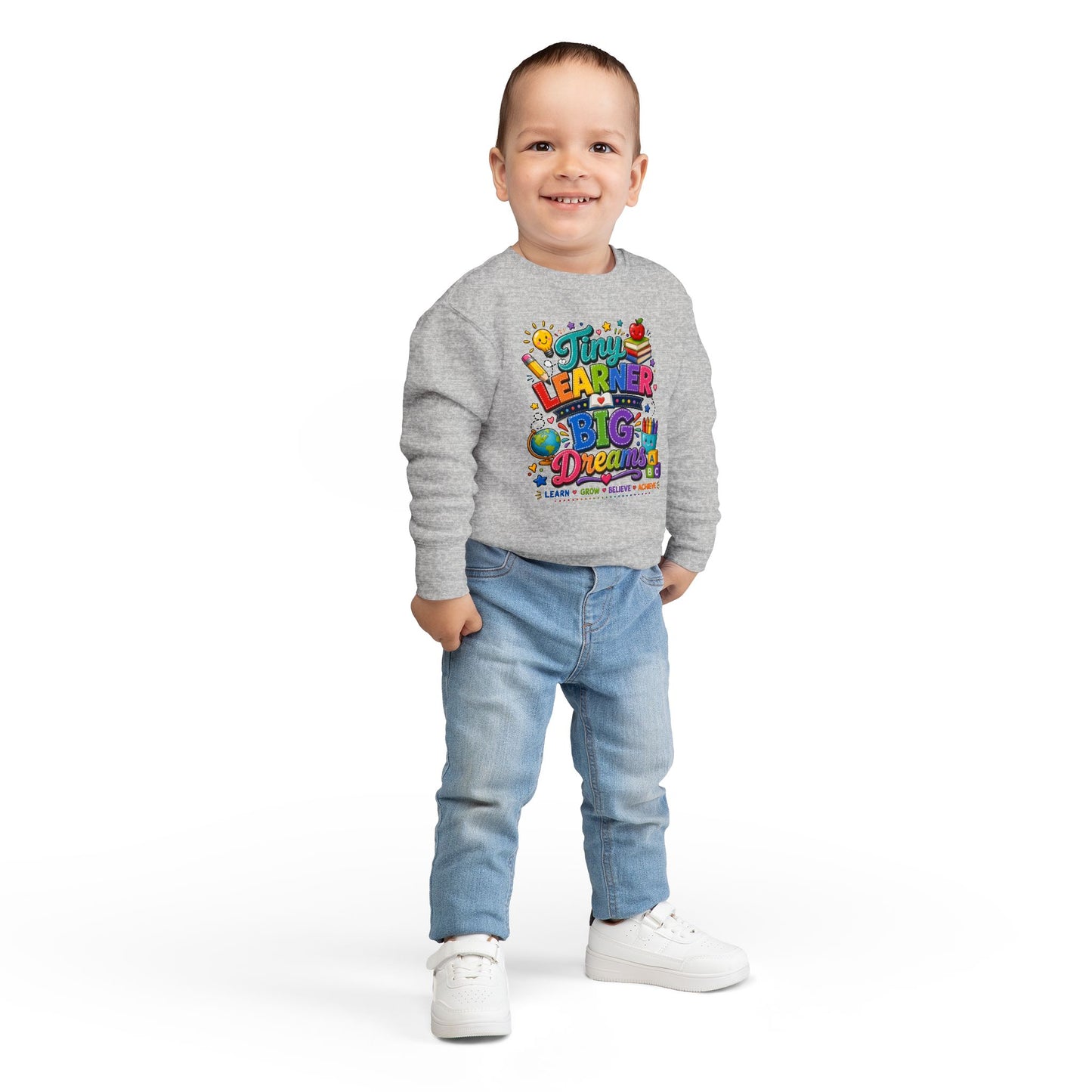 Toddler Sweatshirt — "Tiny Learner Big Dreams" Cute Back-to-School Kids Pullover