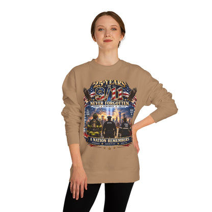 9/11 Never Forgotten Crewneck Sweatshirt — 25 Years Memorial Tribute
