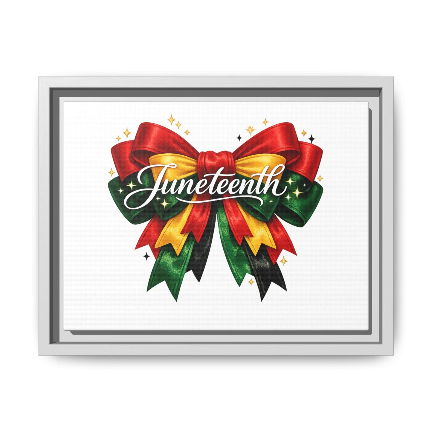 Juneteenth Framed Canvas Print – Festive Red, Green & Gold Ribbon Wall Art