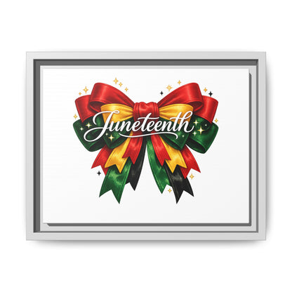 Juneteenth Framed Canvas Print – Festive Red, Green & Gold Ribbon Wall Art