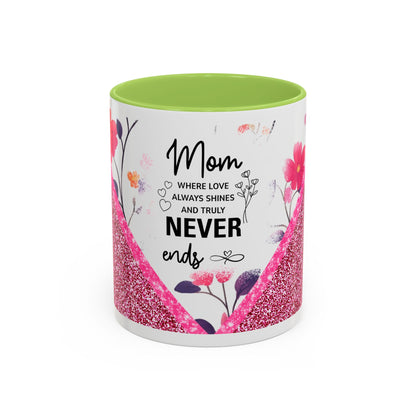 Mom Forever Coffee Mug — "Where Love Always Shines and Truly Never Ends" Floral Accent