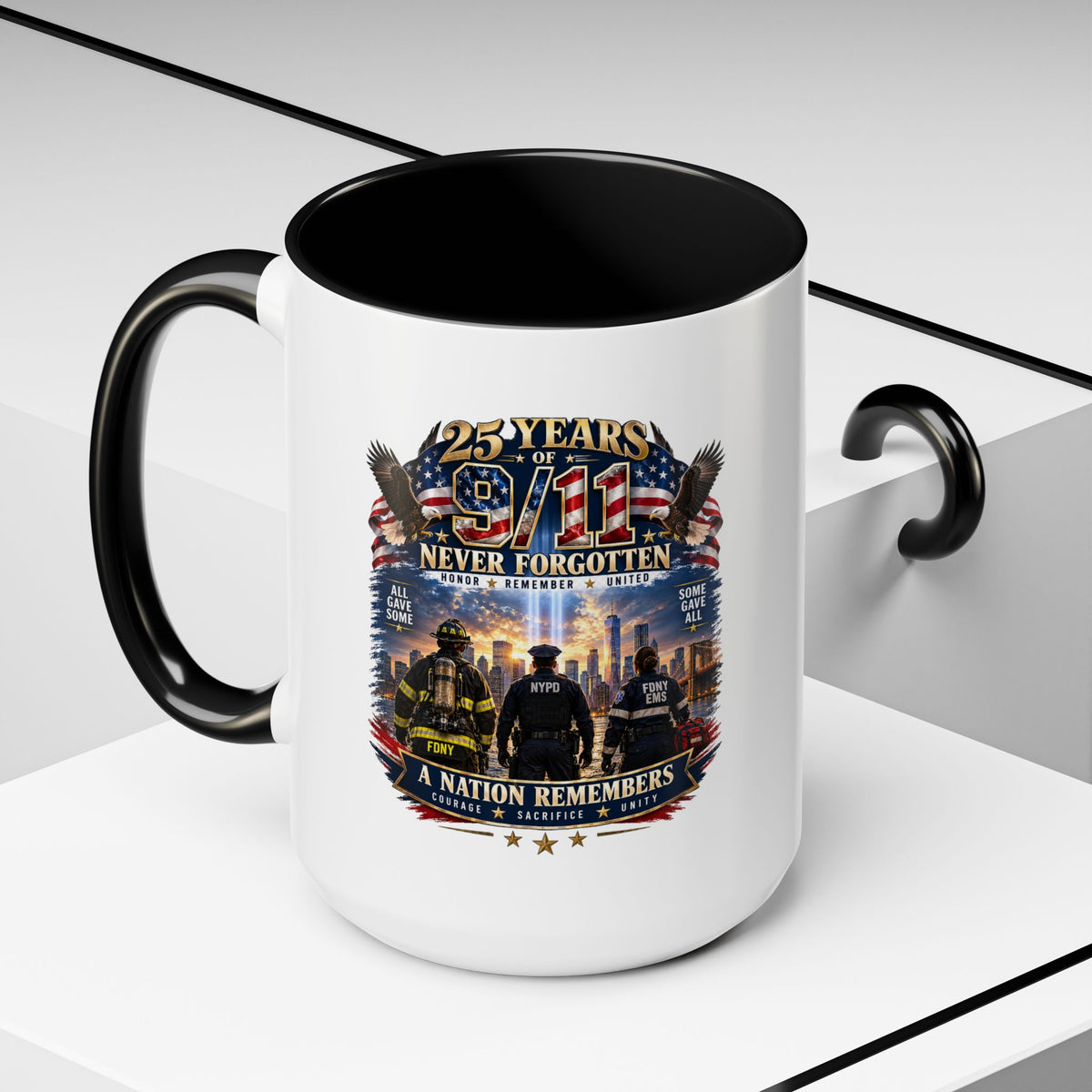 11oz/15oz Coffee Mug — 25 Years of 9/11 Never Forgotten Memorial Design