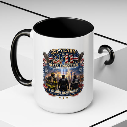 11oz/15oz Coffee Mug — 25 Years of 9/11 Never Forgotten Memorial Design
