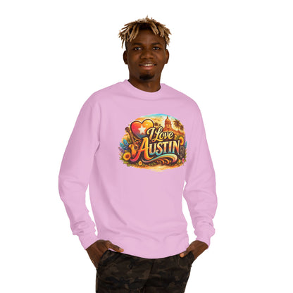 I Love Austin Crewneck Sweatshirt – Retro Texas Cityscape Pullover