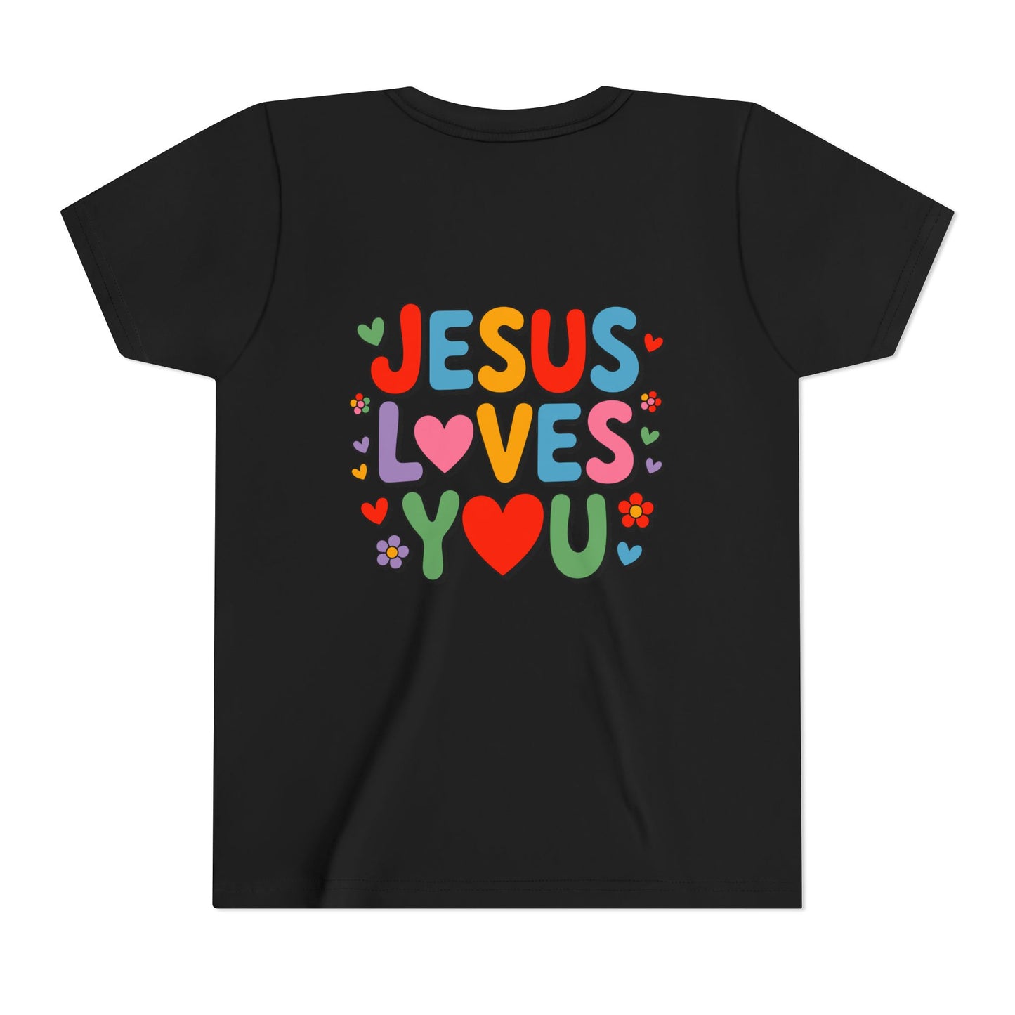 Youth Tee - "Jesus Loves You" Colorful Heart & Flower Christian Shirt