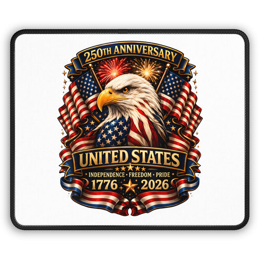 United States 250th Anniversary Gaming Mouse Pad — Patriotic Eagle, Flags & Fireworks (1776–2026)