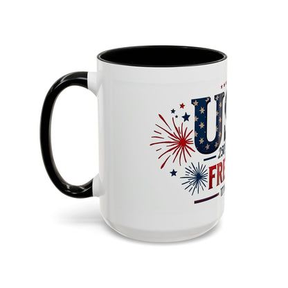 USA 250 Years of Freedom Accent Coffee Mug – 1776–2026 Patriotic Fourth of July Gift