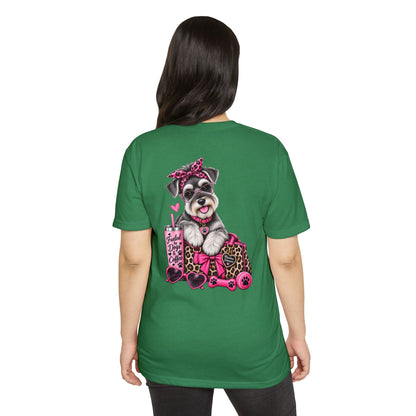 Schnauzer Fashion Tee — Cute Dog with Leopard Bag & 'Faith, Dog, Coffee' Design