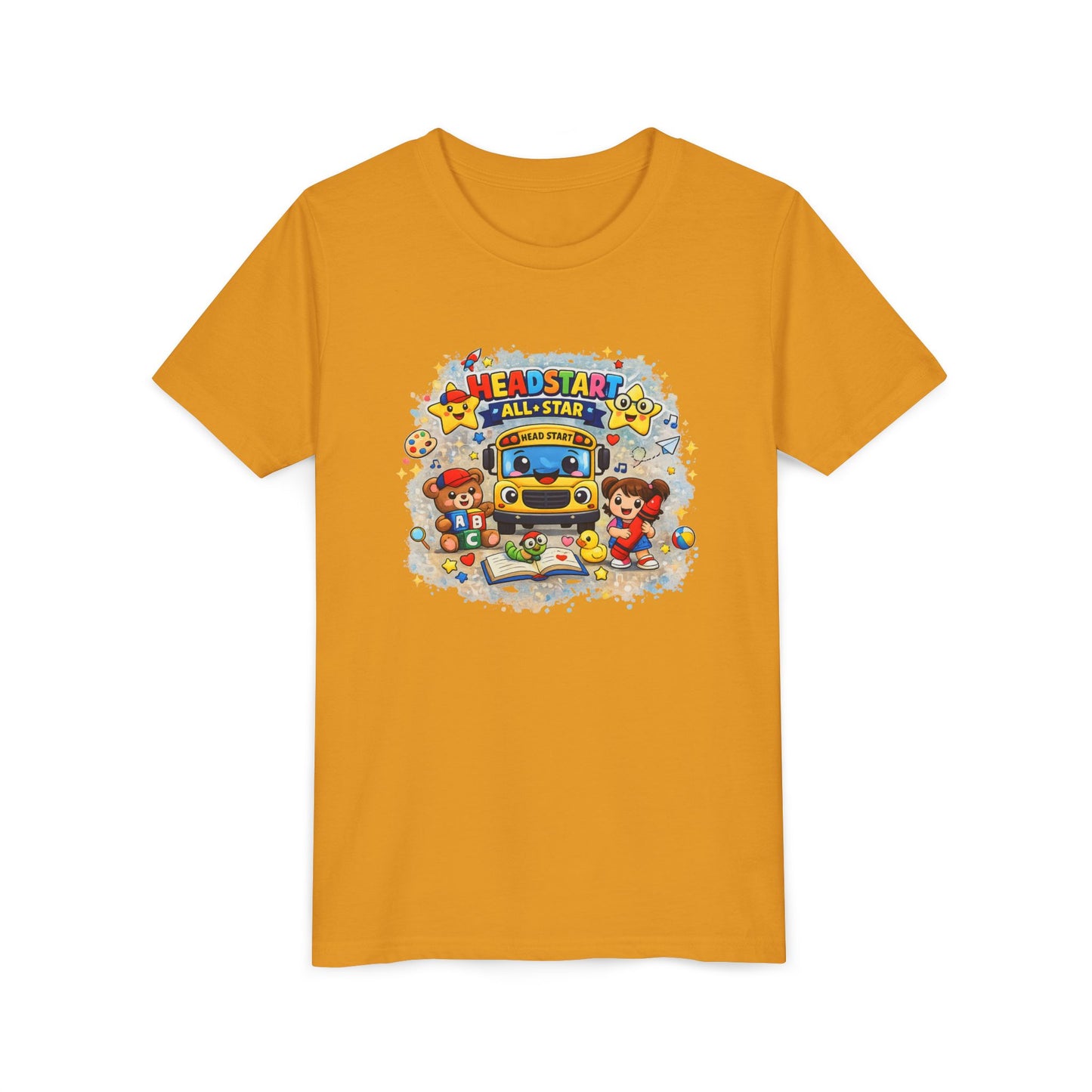 Youth Tee — "Headstart All-Star" Cute School Bus & Characters Back-to-School Shirt