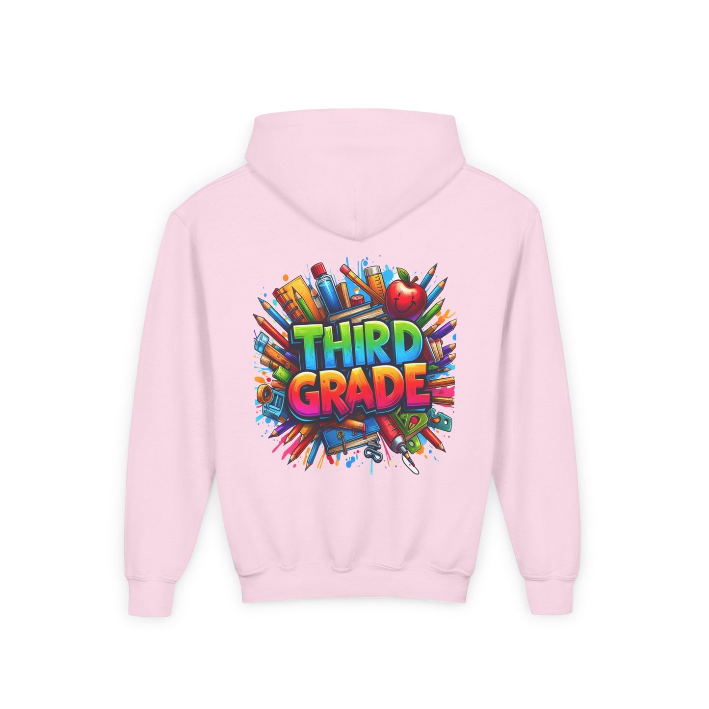 Third Grade Kids Hoodie — Colorful School Supplies Back-to-School Sweatshirt