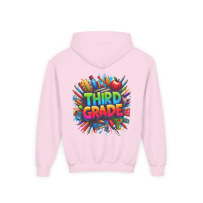 Third Grade Kids Hoodie — Colorful School Supplies Back-to-School Sweatshirt