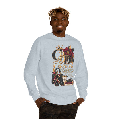 Crewneck Sweatshirt — CBD Creations Boutique Logo Graphic (Crown, Flowers, Books & Coffee)