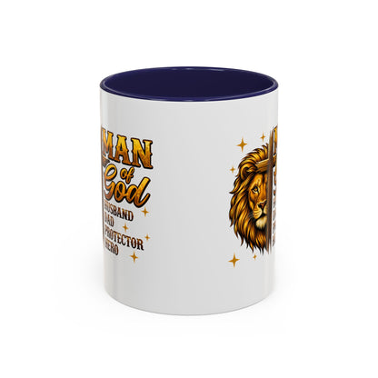 Man of God Lion Coffee Mug — 'Man of God' Religious Gift for Husband, Dad, Protector