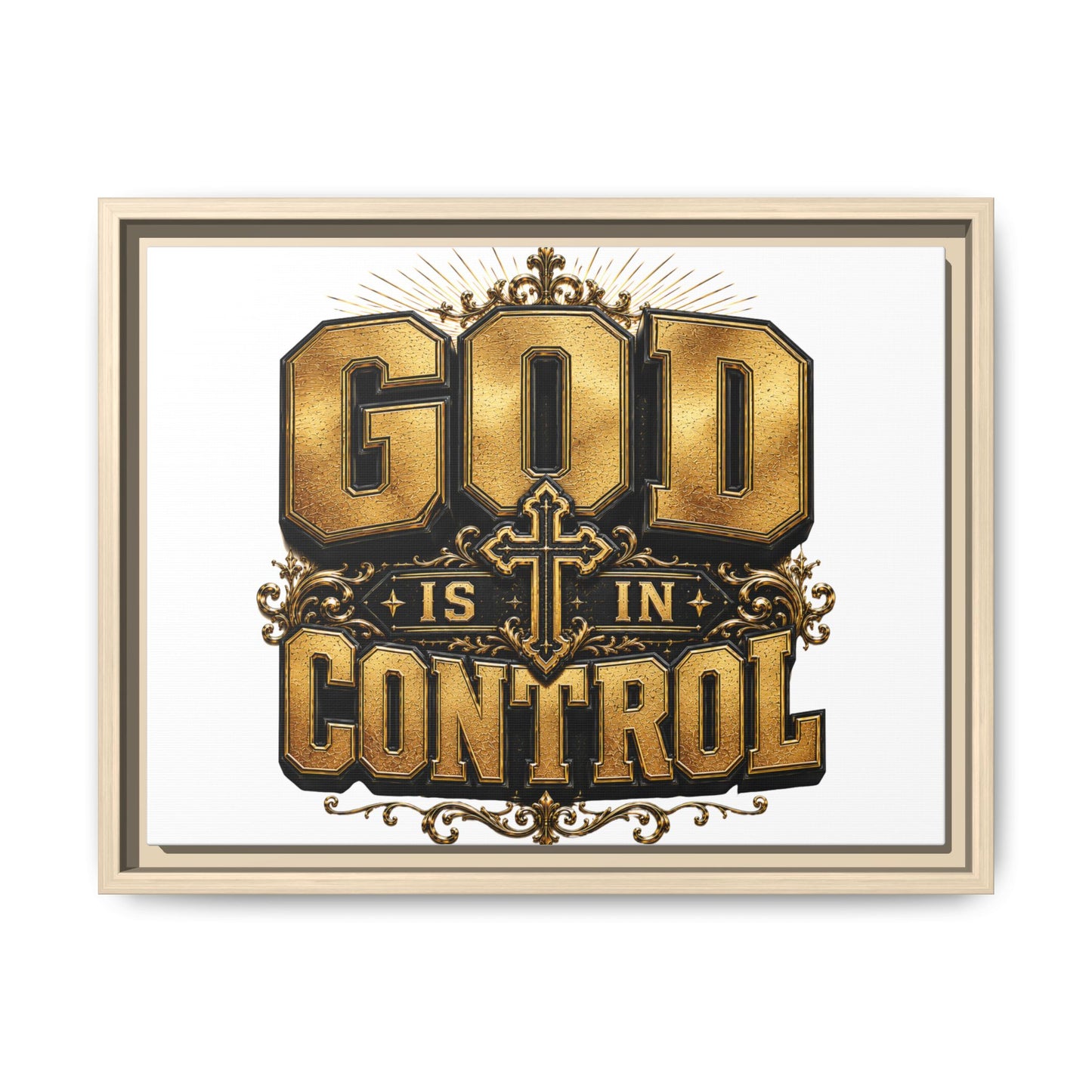 Framed Matte Canvas — "God Is In Control" Inspirational Wall Art