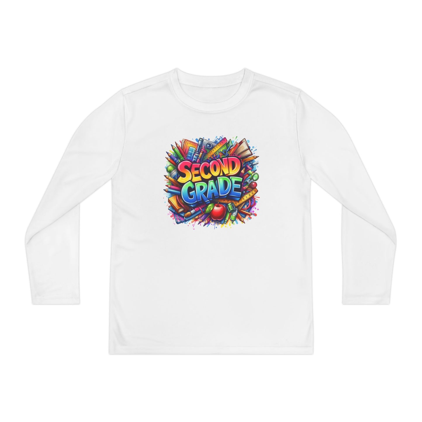 Second Grade Youth Long Sleeve Tee — Colorful School Supplies Back-to-School Shirt