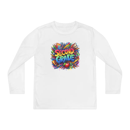 Second Grade Youth Long Sleeve Tee — Colorful School Supplies Back-to-School Shirt