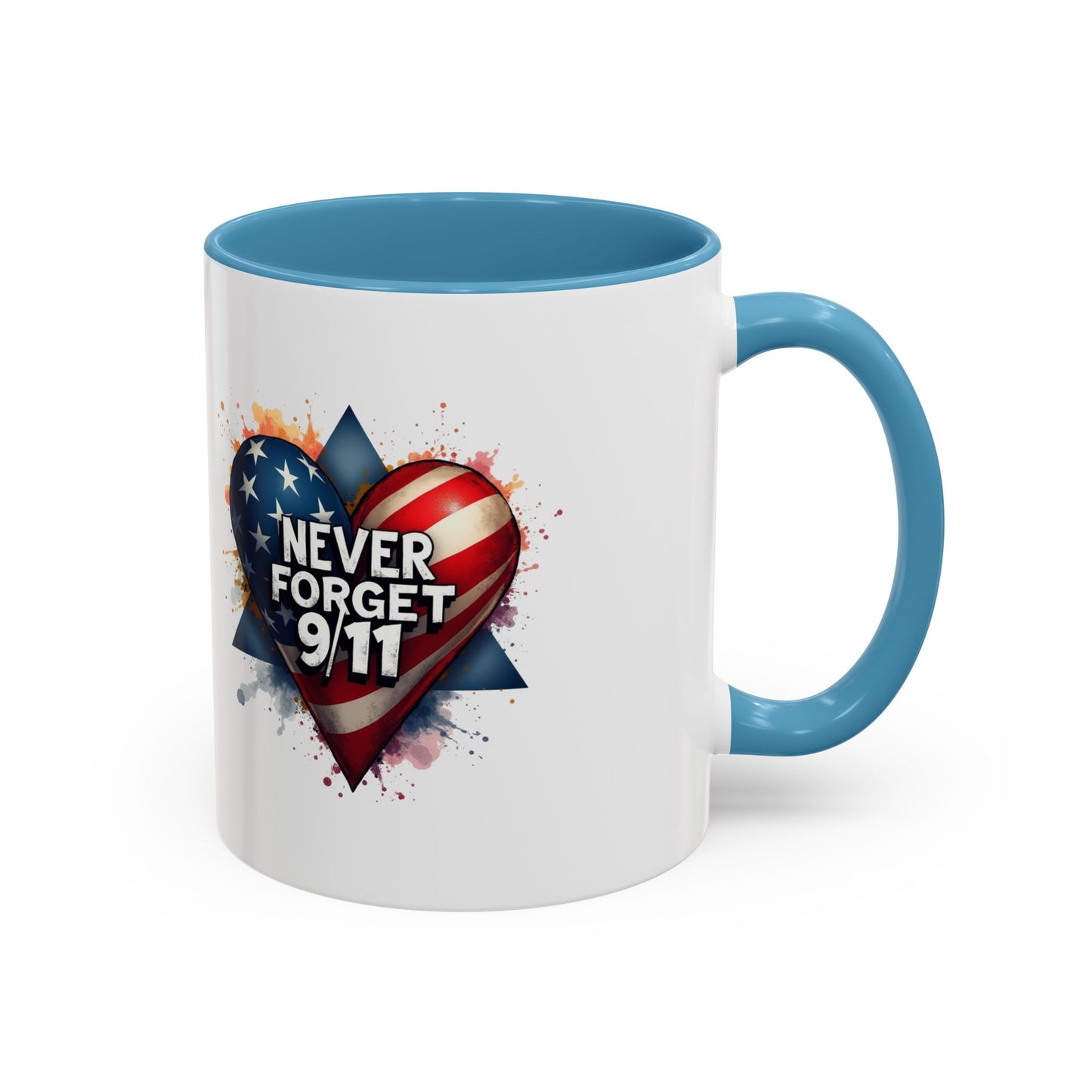Never Forget 9/11 Heart Accent Coffee Mug – Patriotic Memorial 11/15oz