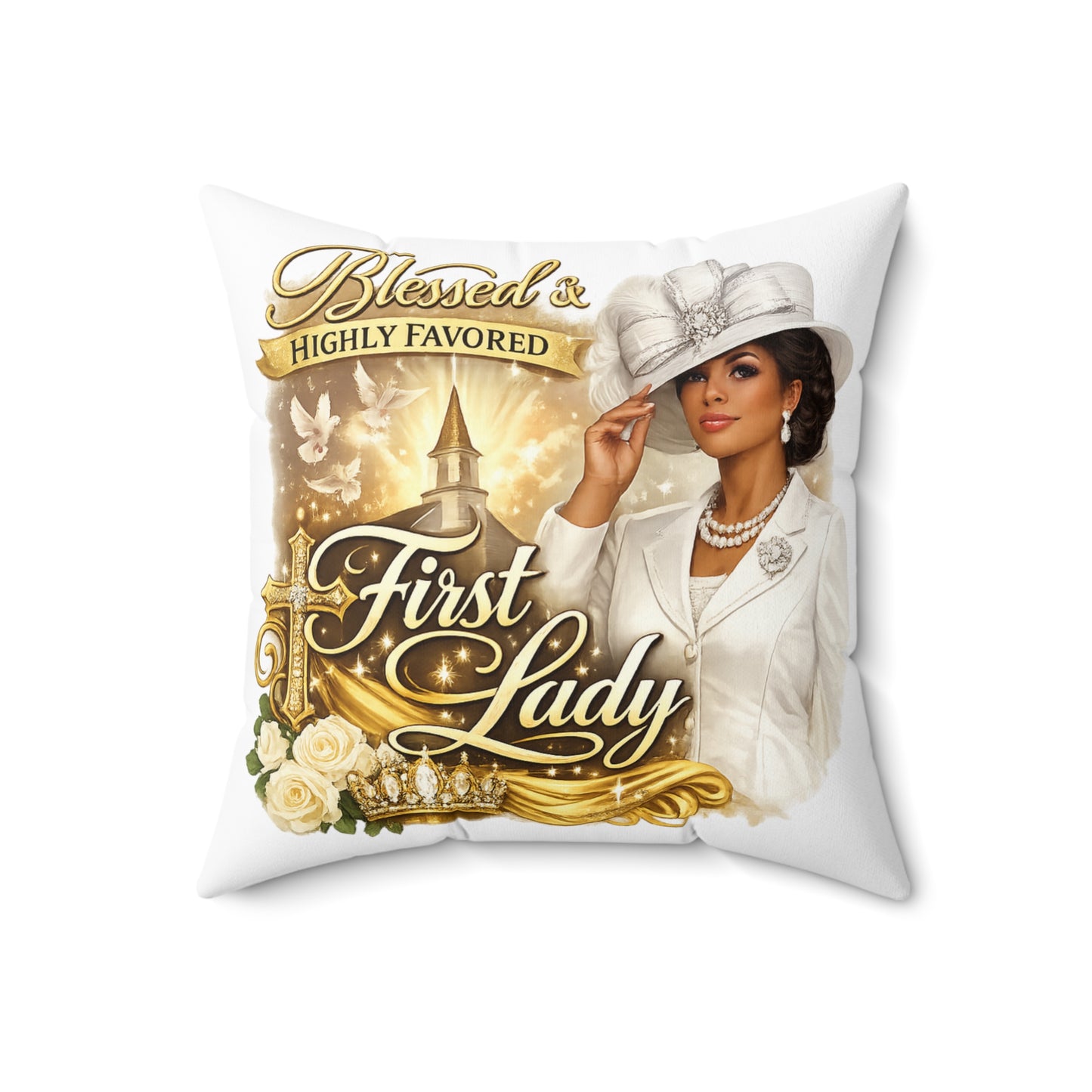 First Lady Decorative Pillow — "Blessed & Highly Favored" Church Home Decor