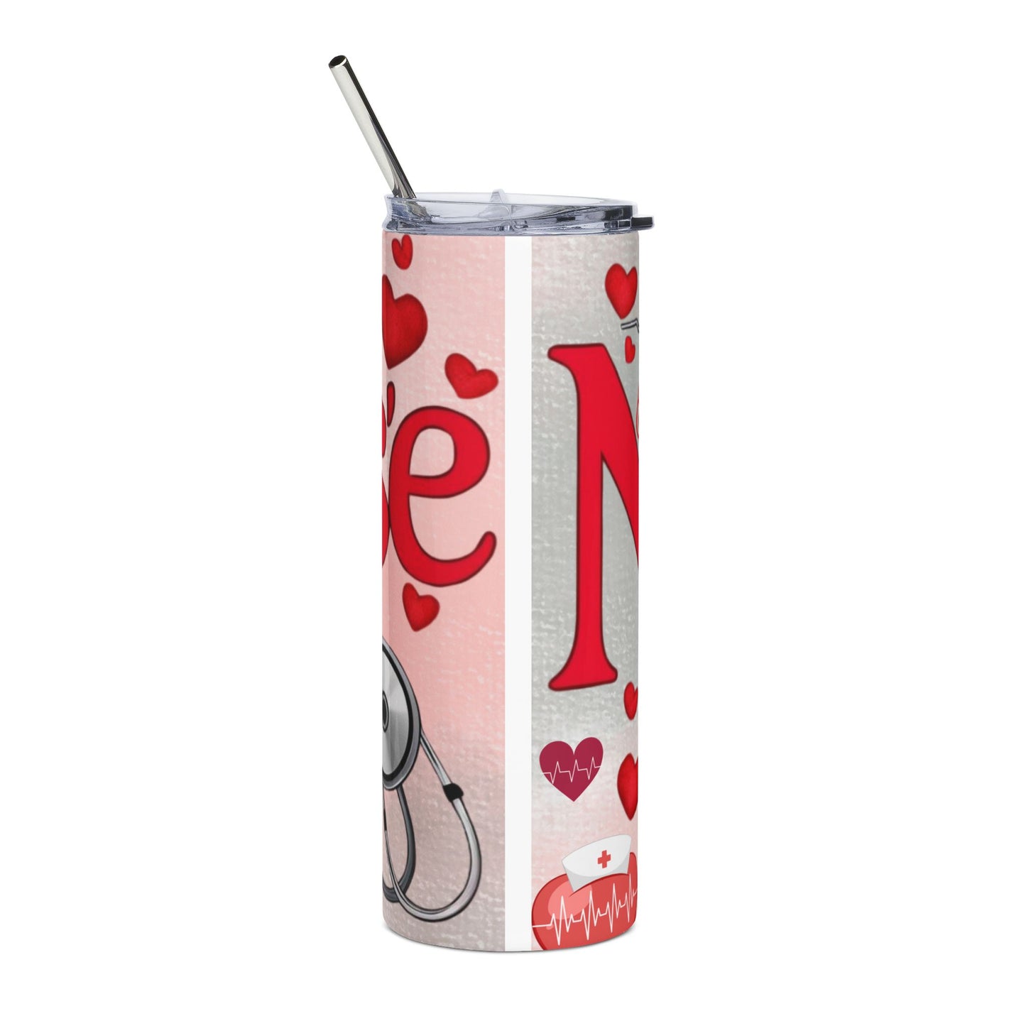 Nurse Hearts 20oz Stainless Tumbler - Medical Gift with Stethoscope & EKG Design