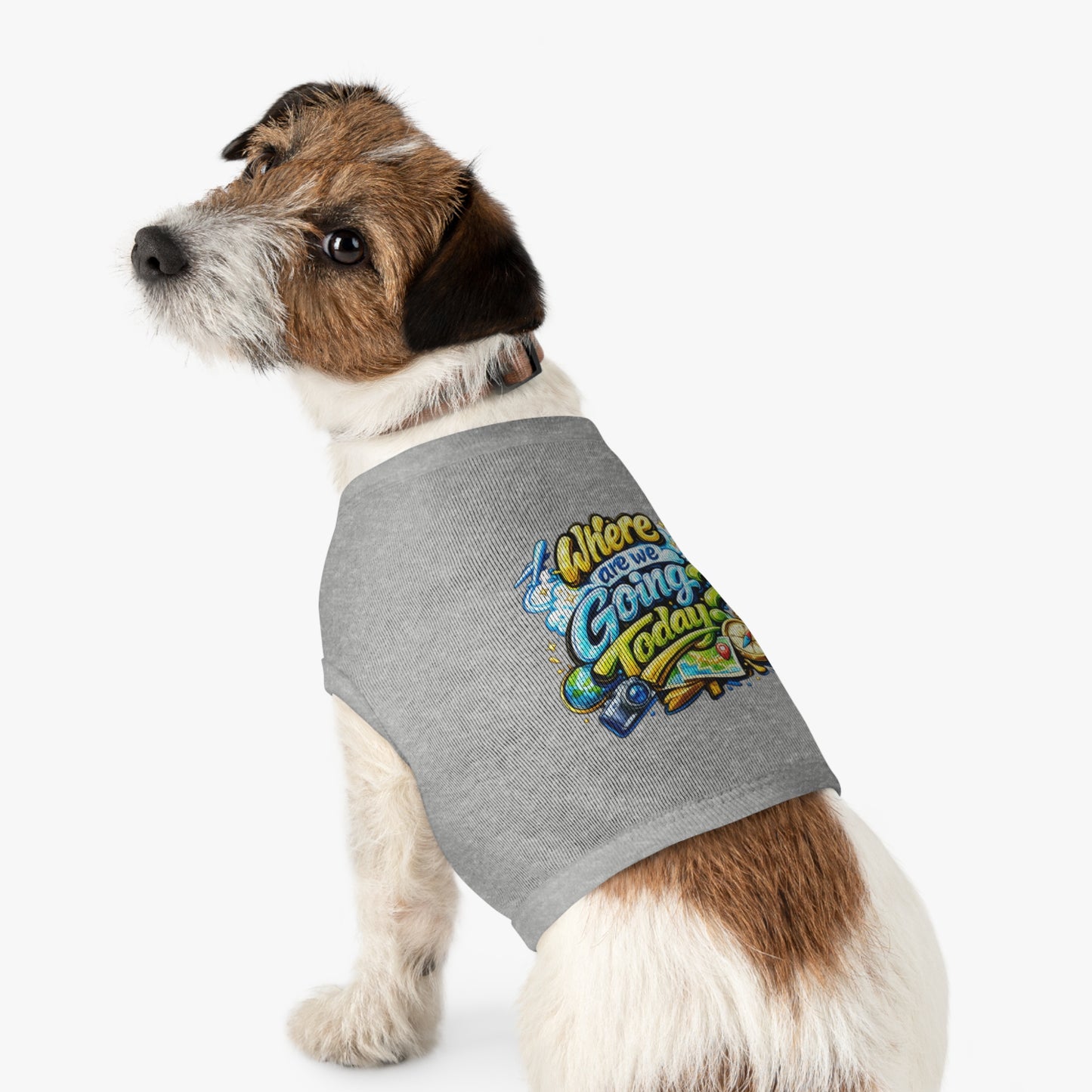 Pet Tank Top - "Where Are We Going Today?" Travel Graphic Dog Shirt
