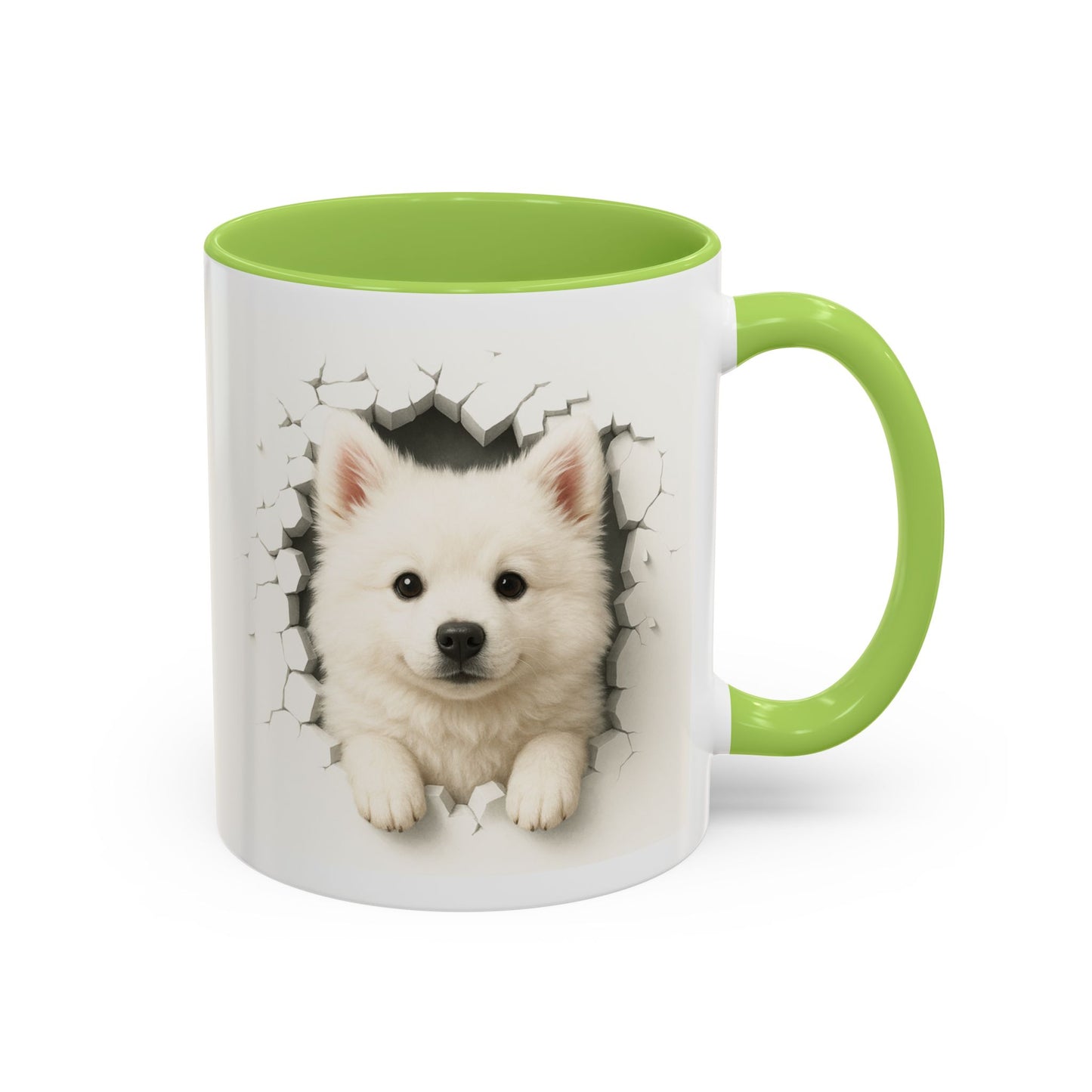 White Samoyed Puppy Accent Coffee Mug — Cute Dog Breakthrough Design (11/15 oz)