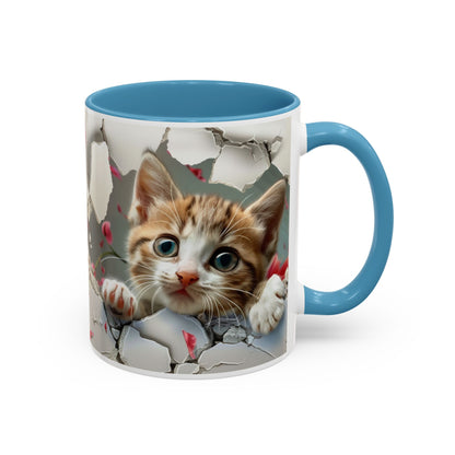 Kitten Peek Accent Coffee Mug — Cute Cat Peekhole Design (11/15 oz)