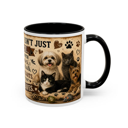 Pet Lover Coffee Mug – "A House Isn't Just a Place" Accent Mug with Cats & Dogs (11/15oz)