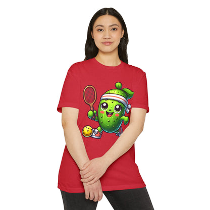 Pickle Tennis Player T-Shirt — Cute Pickle Playing Pickleball Graphic Tee