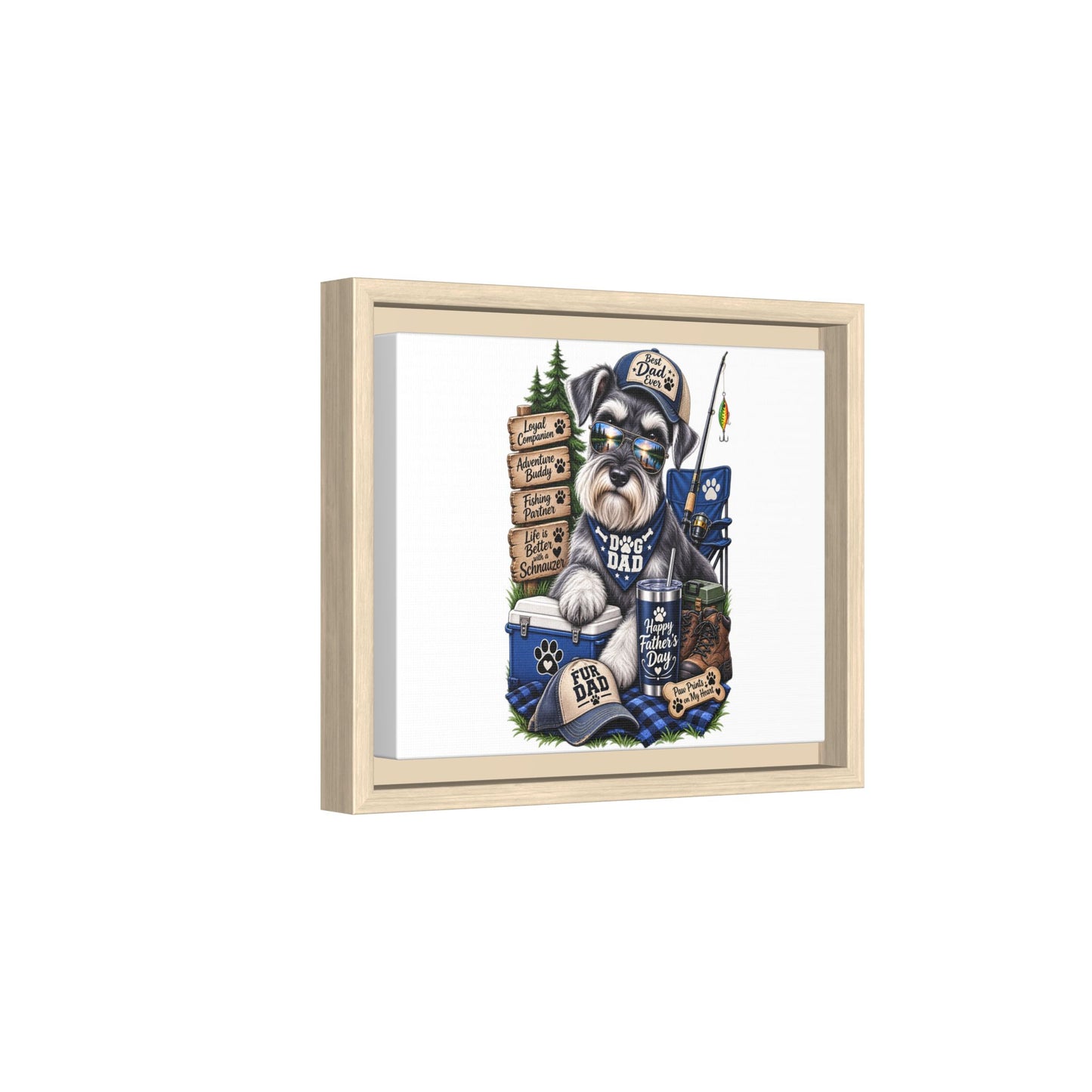 Dog Dad Schnauzer Father's Day Framed Canvas Wall Art — Fishing & Camping Pet Gift