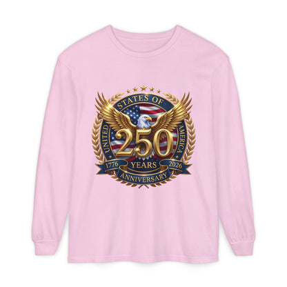 250 Years Anniversary Long Sleeve T-Shirt — USA Bicentennial 1776–2026 Eagle Emblem