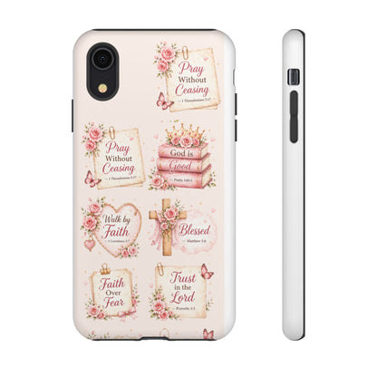Christian Floral Phone Case — "Pray Without Ceasing" Faith Cross Design