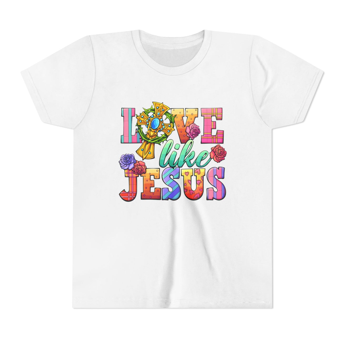 Youth Tee — "Love Like Jesus" Colorful Faith Graphic