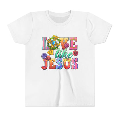 Youth Tee — "Love Like Jesus" Colorful Faith Graphic