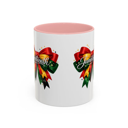 Juneteenth Ribbon Coffee Mug — Black/Red/Green Celebration Accent Mug