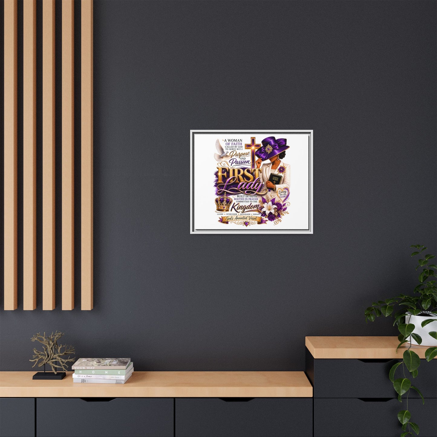 First Lady Faith Wall Art — Framed Matte Canvas (Purple & Gold)