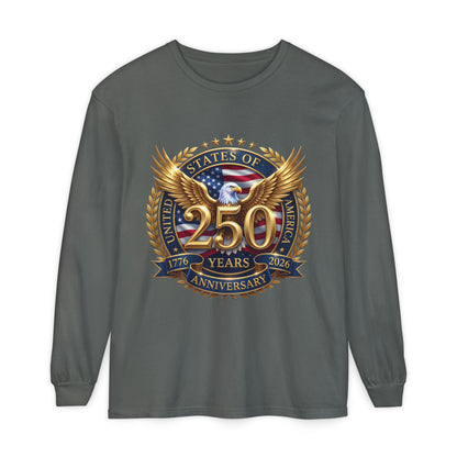 250 Years Anniversary Long Sleeve T-Shirt — USA Bicentennial 1776–2026 Eagle Emblem