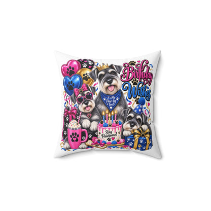 Birthday Wishes Schnauzer Pillow – Cute Dog Birthday Throw Pillow