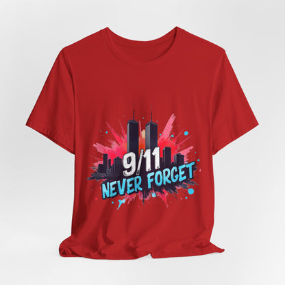 9/11 Never Forget T-Shirt — Patriotic Memorial Tee with Twin Towers Graphic