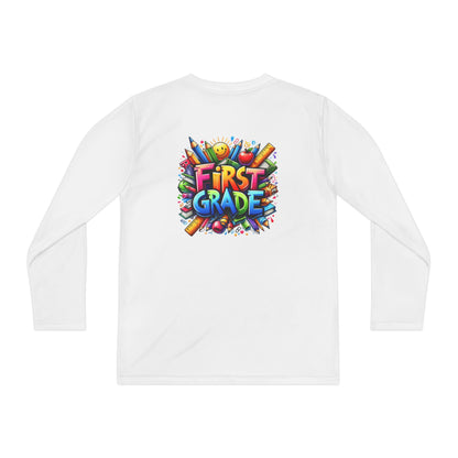 First Grade Youth Long Sleeve Tee — Colorful Back-to-School Shirt
