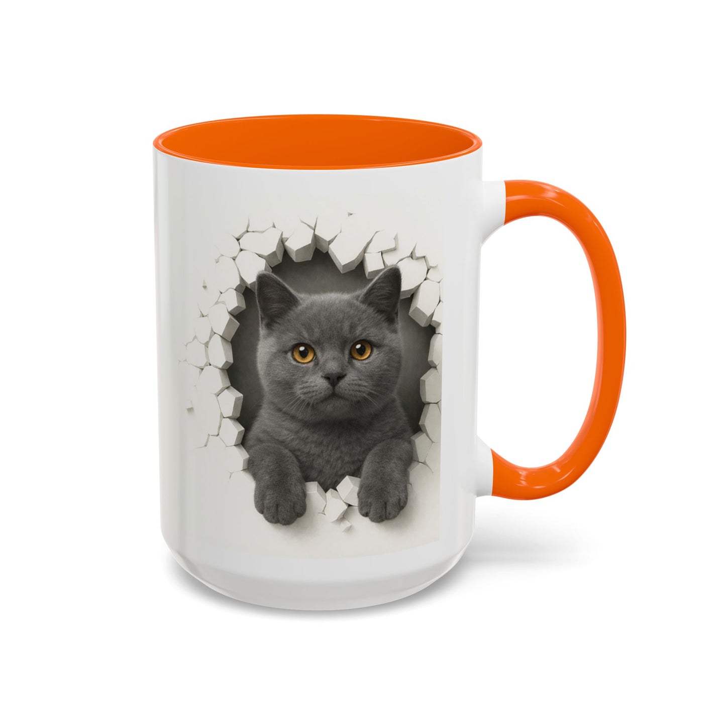 Peekaboo Grey Cat Accent Coffee Mug – Cute 11/15oz Cat Lover Gift